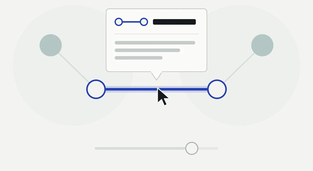 Inspection: the cursor hovers the blue connection and an information card opens above it.